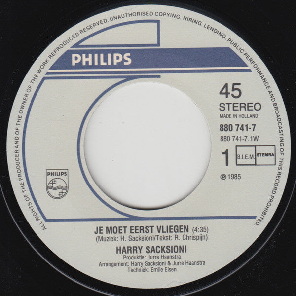 Harry Sacksioni : Je Moet Eerst Vliegen (7", Single)