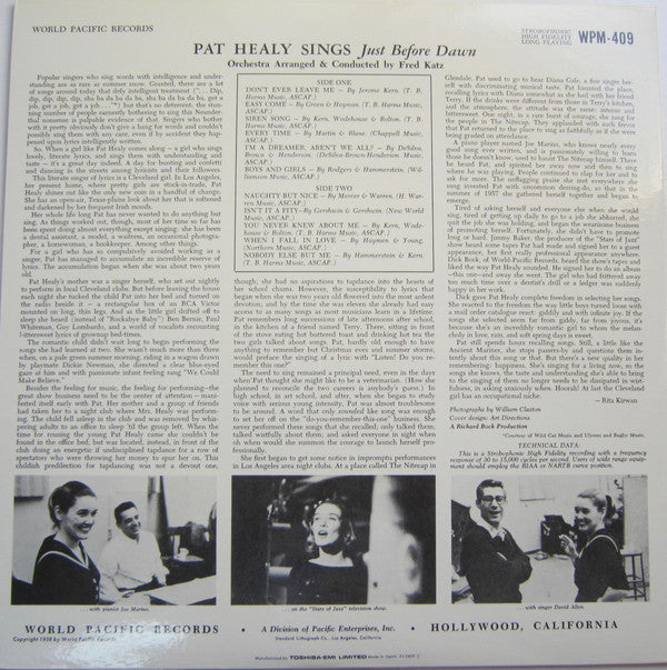 Pat Healy : Just Before Dawn (LP, Album, Mono)