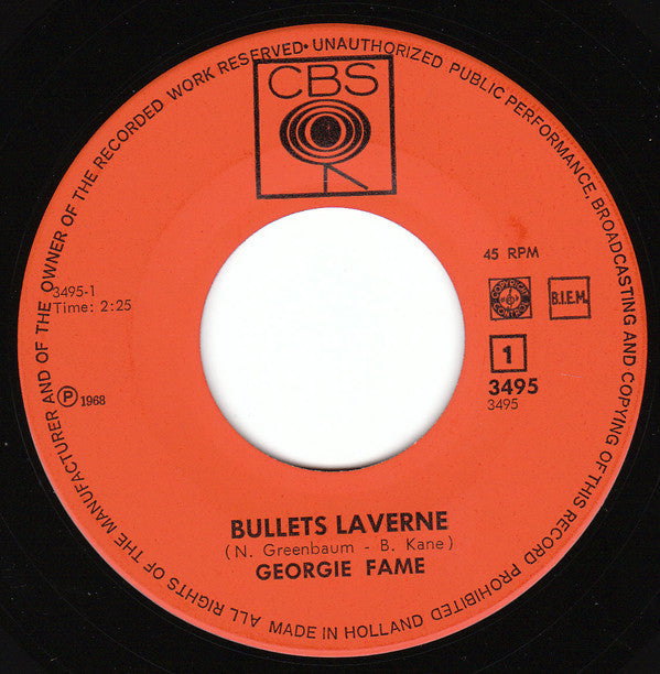Georgie Fame :  Bullets Laverne   (7", Single)