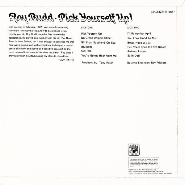 Roy Budd : Pick Yourself Up!! (LP, RE)