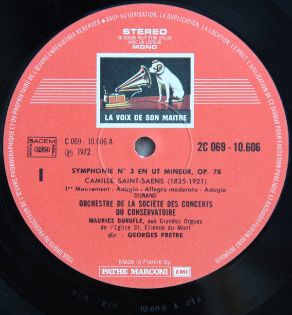 Camille Saint-Saëns – Maurice Duruflé, Orchestre De La Société Des Concerts Du Conservatoire, Georges Prêtre : Symphonie N°3 En Ut Mineur Avec Orgue (LP, RE, Thr)