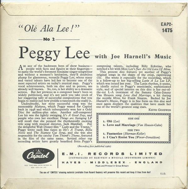 Peggy Lee : Ole ala Lee! No 2 (7", EP)
