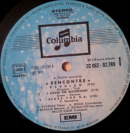 Enrique Villegas &, Paul Gonsalves ,& Willie Cook : Rencontre (Encuentro) (LP, Album)