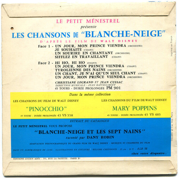 Christiane Legrand Et Jean Cussac : Les Chansons De "Blanche-Neige" (7", EP)