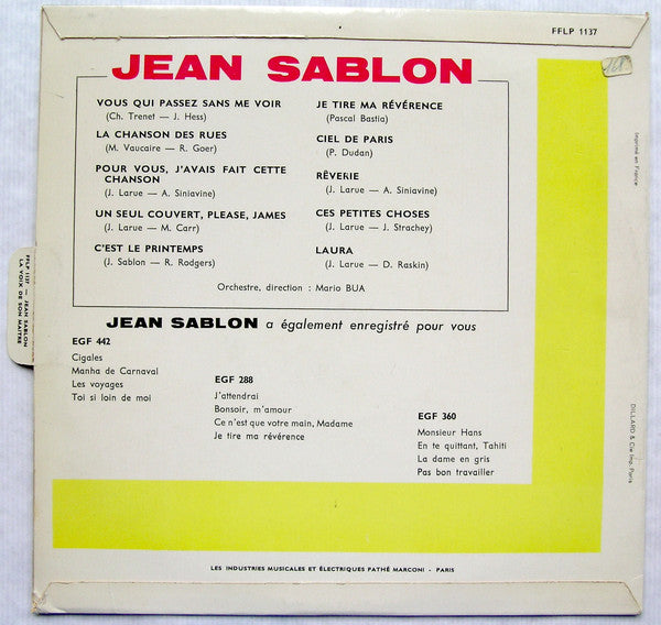 Jean Sablon : Jean Sablon (10", Album, RP, Blu)