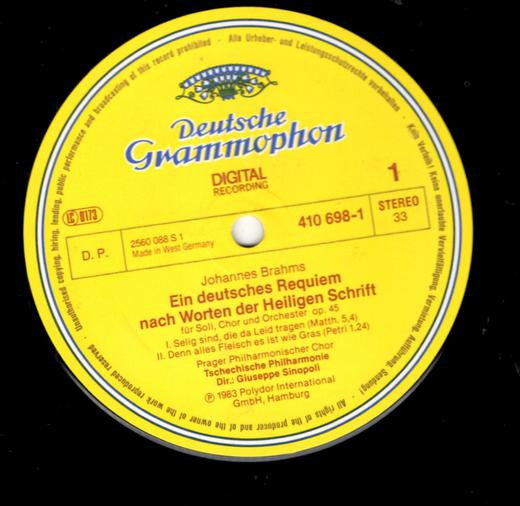 Johannes Brahms - Lucia Popp ∙ Wolfgang Brendel ∙ Prague Philharmonic Chorus ∙ The Czech Philharmonic Orchestra ∙ Giuseppe Sinopoli : Ein Deutsches Requiem (2xLP)