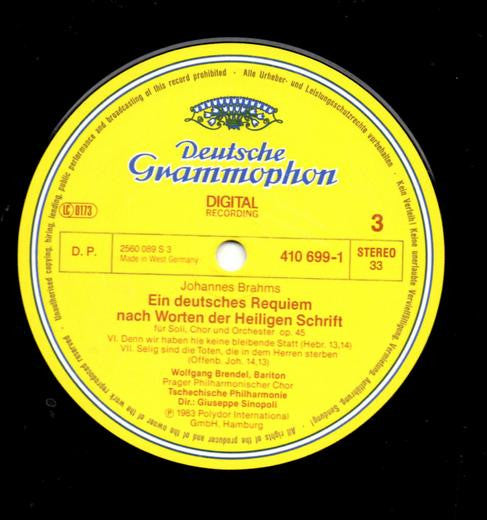 Johannes Brahms - Lucia Popp ∙ Wolfgang Brendel ∙ Prague Philharmonic Chorus ∙ The Czech Philharmonic Orchestra ∙ Giuseppe Sinopoli : Ein Deutsches Requiem (2xLP)