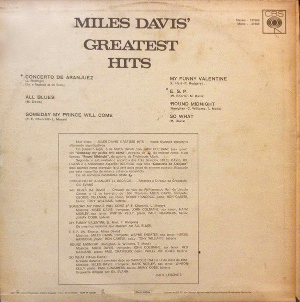 Miles Davis : Miles Davis' Greatest Hits (LP, Comp)
