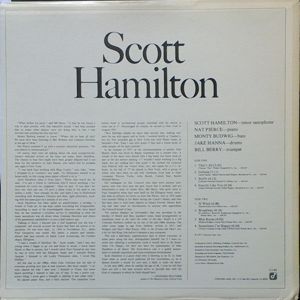 Scott Hamilton : Scott Hamilton Is A Good Wind Who Is Blowing Us No Ill (LP, Album)