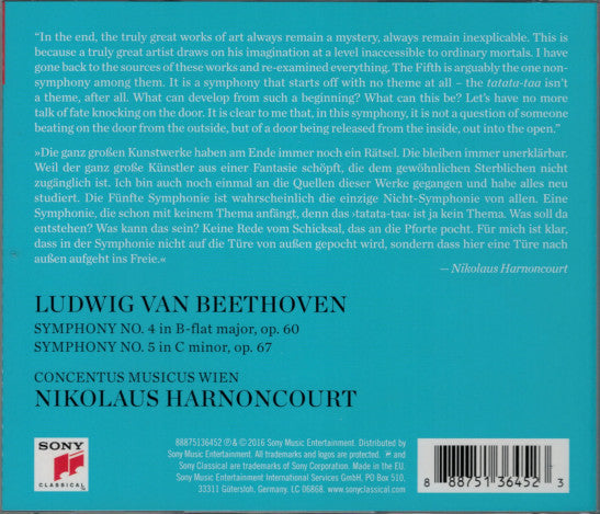 Ludwig van Beethoven, Nikolaus Harnoncourt, Concentus Musicus Wien : Symphonies 4 & 5 (CD, Album)