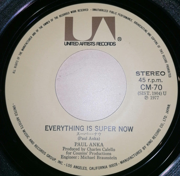 Paul Anka : Everything Is Super Now (7")