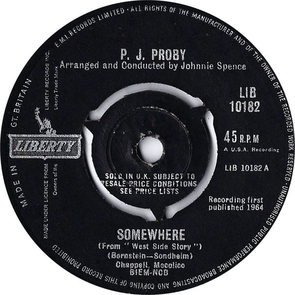 P.J. Proby : Somewhere (7", Single, Thr)