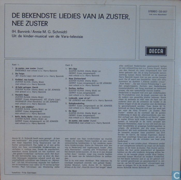 Cast of "Ja Zuster, Nee Zuster" : De Bekendste Liedjes Van Ja zuster, Nee Zuster. (LP, Comp, Club)