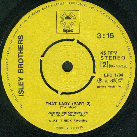 The Isley Brothers : That Lady (Part 1 & 2) (7", Single)