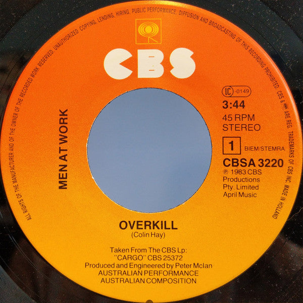 Men At Work : Overkill (7", Single)