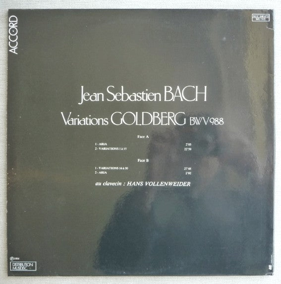 Johann Sebastian Bach, Hans Vollenweider : Variations Goldberg BWV 988 (LP, Album)