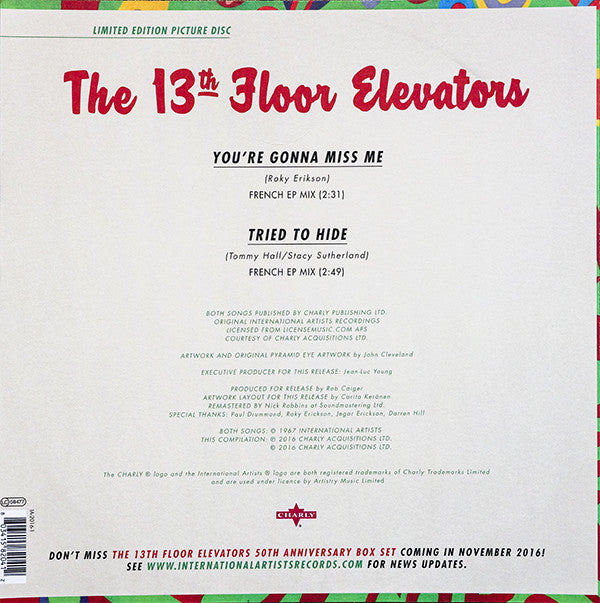 13th Floor Elevators : You're Gonna Miss Me (10", Single, Ltd, Pic, RE)