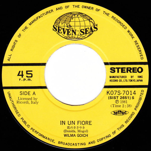 Wilma Goich : In Un Fiore / Le Colline Sono In Fiore (7", Single, Mono, RE)