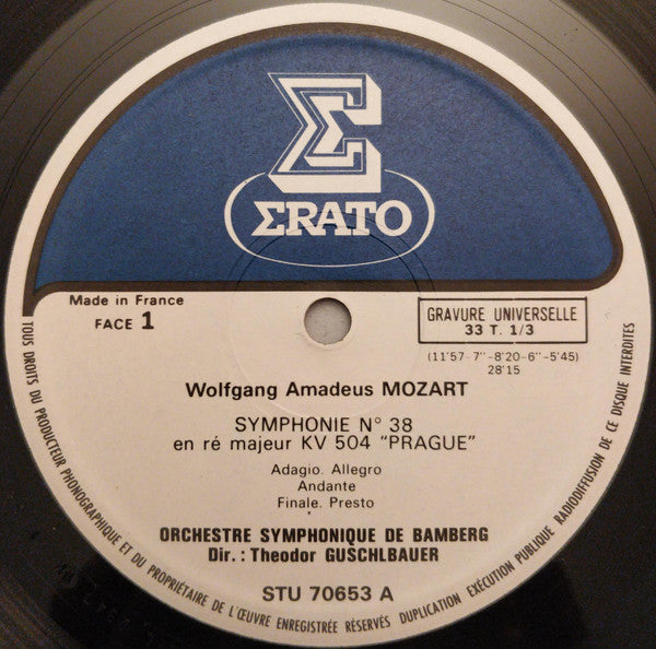 Wolfgang Amadeus Mozart, Bamberger Symphoniker, Theodor Guschlbauer : Symphonies N°38 & N°39 (LP)