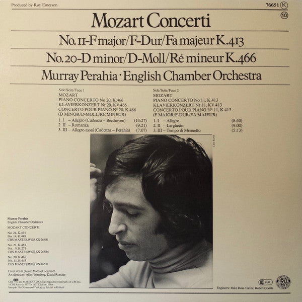 Wolfgang Amadeus Mozart, Murray Perahia, English Chamber Orchestra : Concerti N°11 & N°20 (LP)