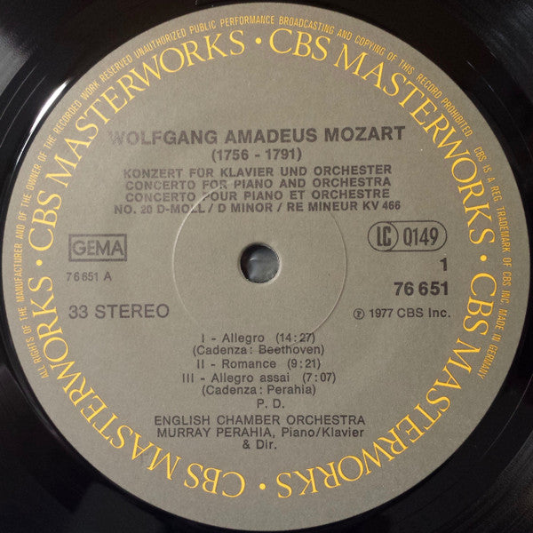 Wolfgang Amadeus Mozart, Murray Perahia, English Chamber Orchestra : Concerti N°11 & N°20 (LP)