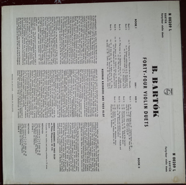 Herman Krebbers And Theo Olof .  B. Bartók* : Forty-Four Violin Duets (LP, Album)