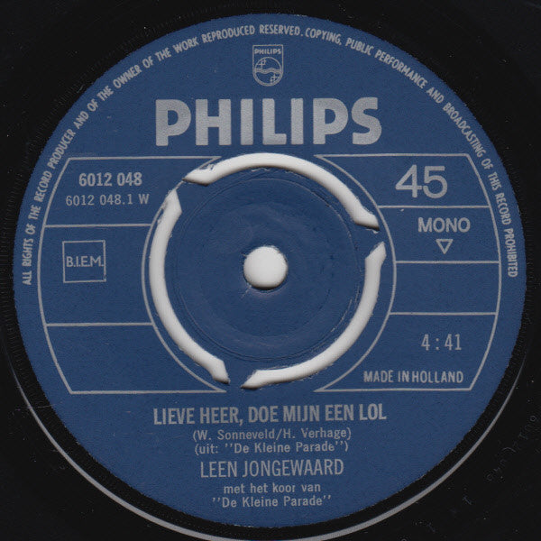 Leen Jongewaard : Lieve Heer, Doe Mijn Een Lol / Loflied Op Dora (7", Single, Mono)