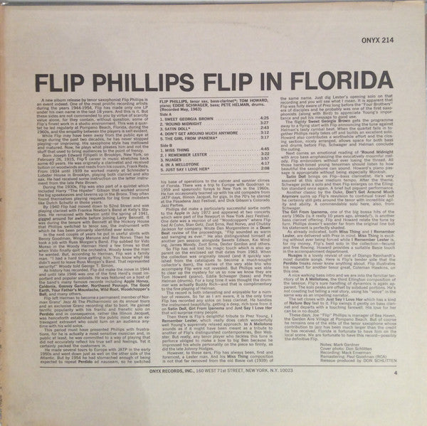 Flip Phillips : Flip In Florida (Original 1963 Recordings) (LP, Album, Mono, RE)