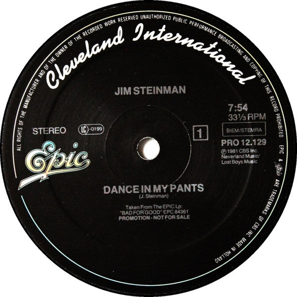 Jim Steinman With Karla DeVito : Dance In My Pants (12", S/Sided, Maxi, Promo)