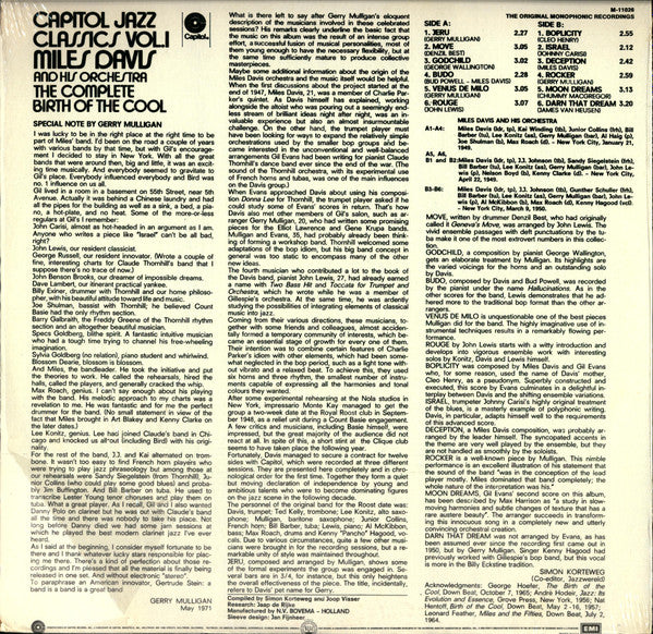 Miles Davis And His Orchestra : The Complete Birth Of The Cool (LP, Album, Comp, Mono, RE, Jac)