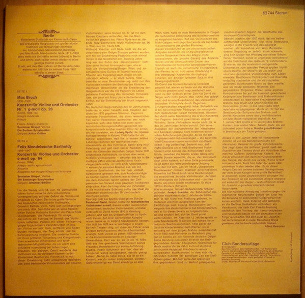 Max Bruch, Felix Mendelssohn-Bartholdy, Bronislaw Gimpel : Die Berühmten Violinkonzerte (LP, Club, RE)