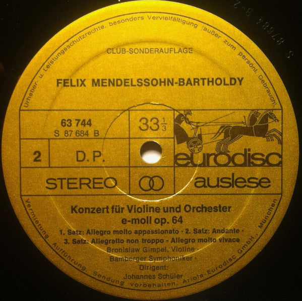 Max Bruch, Felix Mendelssohn-Bartholdy, Bronislaw Gimpel : Die Berühmten Violinkonzerte (LP, Club, RE)