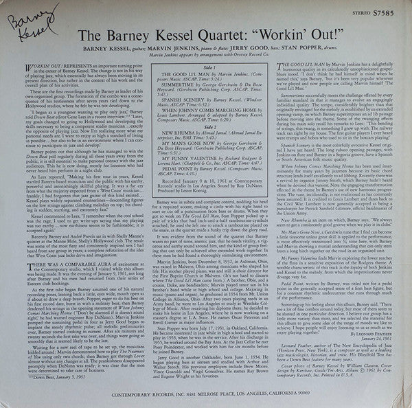 The Barney Kessel Quartet : Workin' Out (LP, Album, RE)