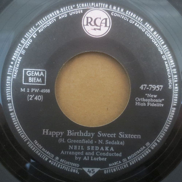 Neil Sedaka : Happy Birthday, Sweet Sixteen (7", Single, Mono)