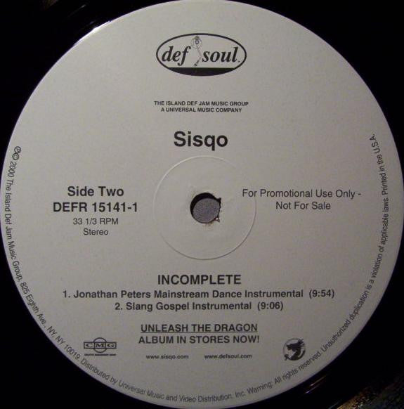 Sisqo : Incomplete (12", Promo)