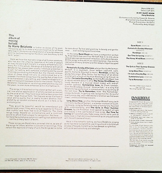 Harry Belafonte : In My Quiet Room (LP, Album, Mono)