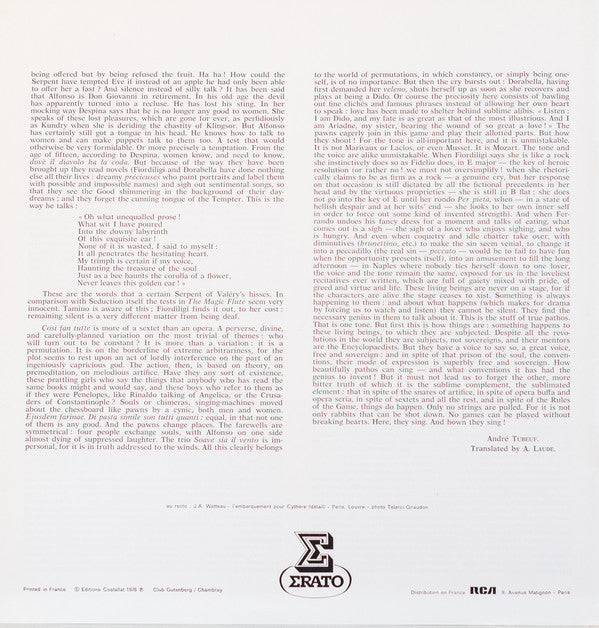 Wolfgang Amadeus Mozart, Kiri Te Kanawa, Frederica von Stade, Teresa Stratas, Jules Bastin, David Rendall, Philippe Huttenlocher, Luciano Sgrizzi, Orchestre Philharmonique De Strasbourg, Alain Lombard : Cosi Fan Tutte (3xLP + Box)