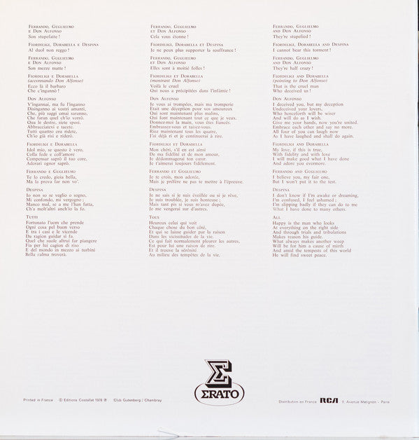 Wolfgang Amadeus Mozart, Kiri Te Kanawa, Frederica von Stade, Teresa Stratas, Jules Bastin, David Rendall, Philippe Huttenlocher, Luciano Sgrizzi, Orchestre Philharmonique De Strasbourg, Alain Lombard : Cosi Fan Tutte (3xLP + Box)