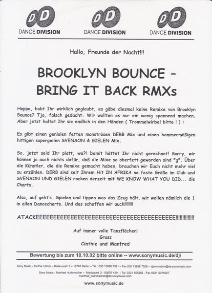 Brooklyn Bounce : Bring It Back (Remixes) (12")