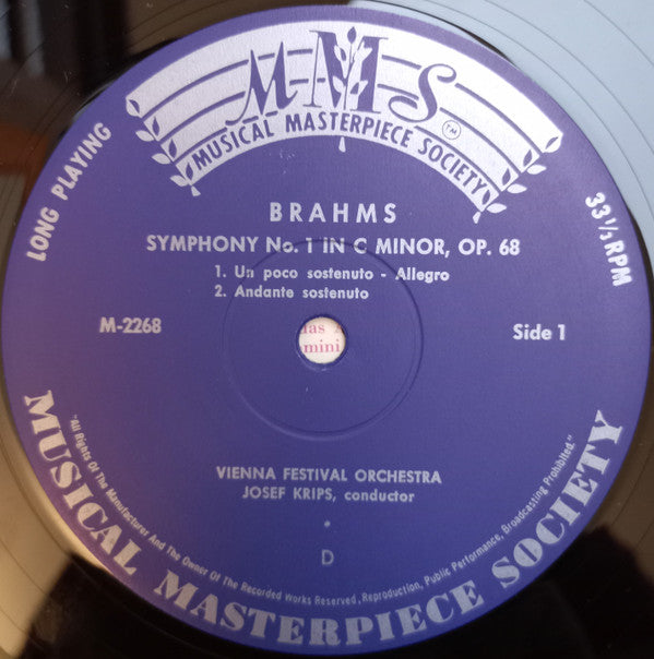 Johannes Brahms, Josef Krips Dirige Wiener Festspielorchester : Symphonie No. 1 (LP, Album)