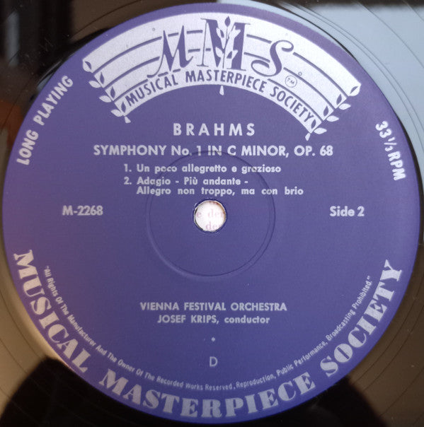 Johannes Brahms, Josef Krips Dirige Wiener Festspielorchester : Symphonie No. 1 (LP, Album)