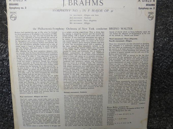 Johannes Brahms, Bruno Walter, Philharmonic-Symphony Orchestra Of New York : Symphonie Nr. 3 F-Dur Op. 90 (10", Album)