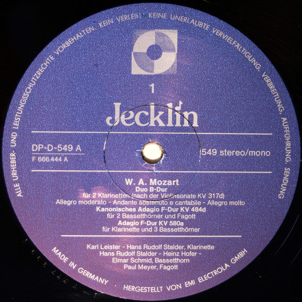 Wolfgang Amadeus Mozart :  Musik Für Klarinetten Und Bassetthörner (LP, Mono)