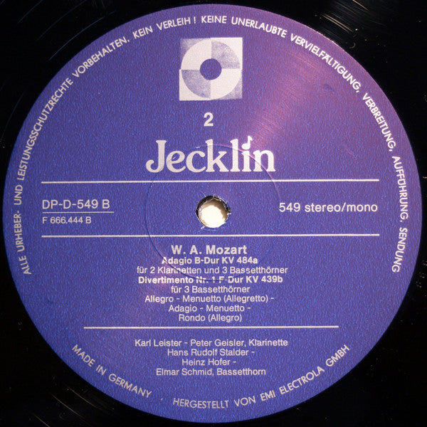 Wolfgang Amadeus Mozart :  Musik Für Klarinetten Und Bassetthörner (LP, Mono)