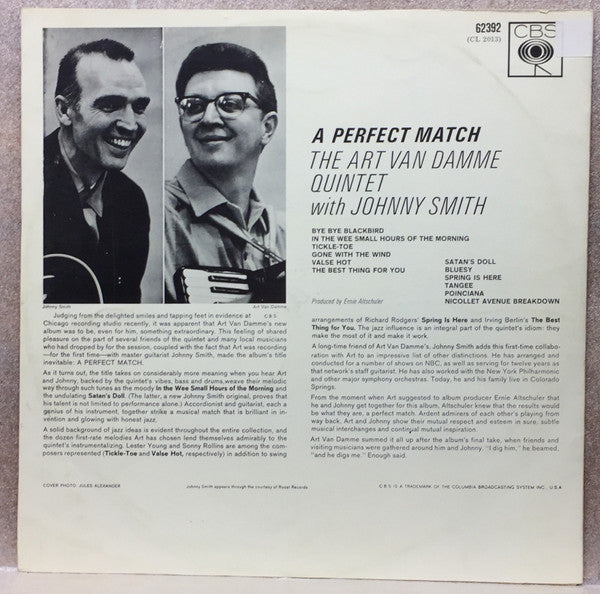 The Art Van Damme Quintet With Johnny Smith : A Perfect Match (LP, Album, Mono)