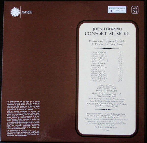 John Cooper (6) - Jordi Savall, Christophe Coin, Sergi Casademunt : Consort Musicke (LP, Album, Gat)