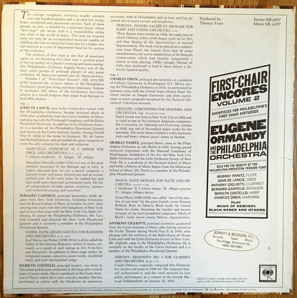 Eugene Ormandy, The Philadelphia Orchestra : First-Chair Encores, Volume 2: Showpieces For Philadelphis's First-Chair Virtuosos (LP, Album)