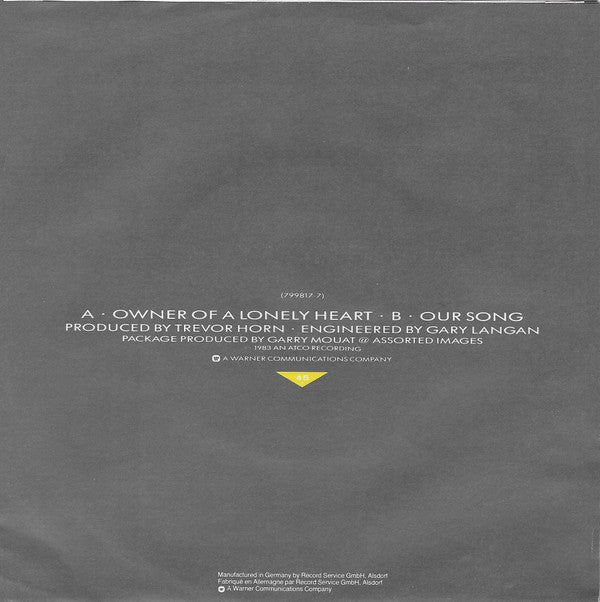 Yes : Owner Of A Lonely Heart (7", Single)