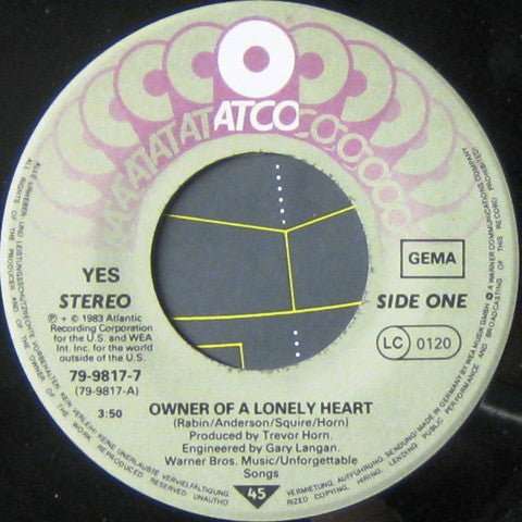 Yes : Owner Of A Lonely Heart (7", Single)
