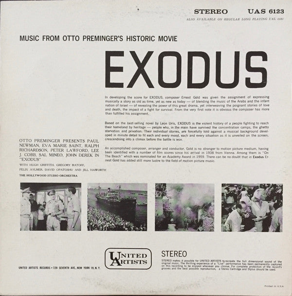 The Hollywood Studio Orchestra : Music From Otto Preminger's Motion Picture Exodus (LP)